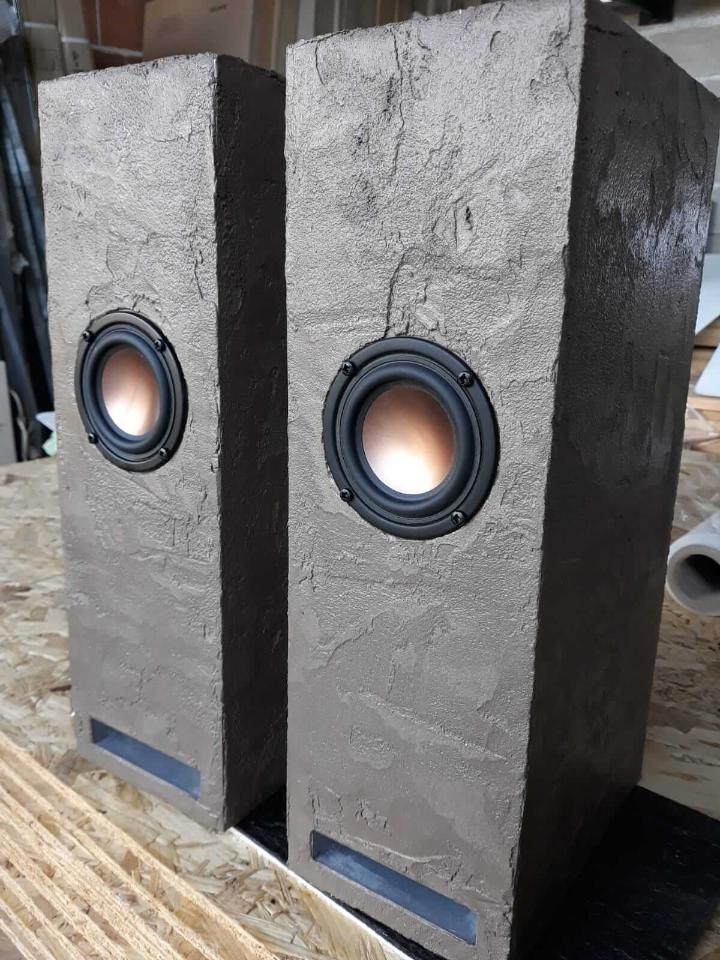 Microbond coated stereo speakers.